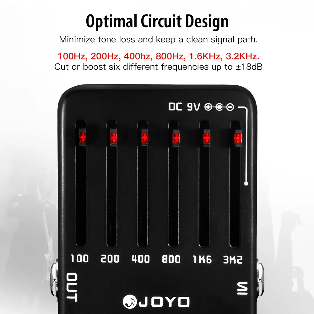 JF-11 6-Band EQ Pedal Provide ±18dB for Each Band with Frequency Bands 100Hz, 20