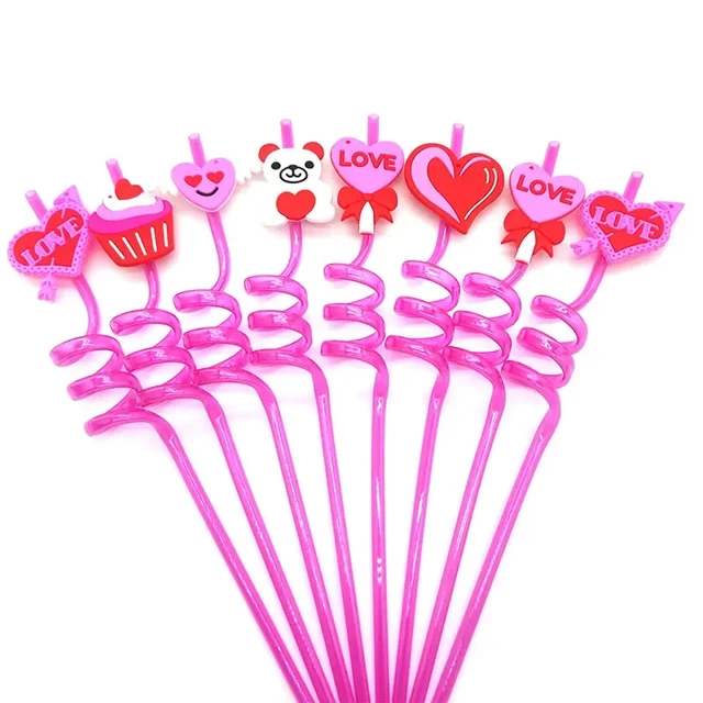 8pcs Reusable Cartoon Drinking Straws Reusable Plastic Straws Cartoon Straws  Childrens Birthday Supplies Party Decorations