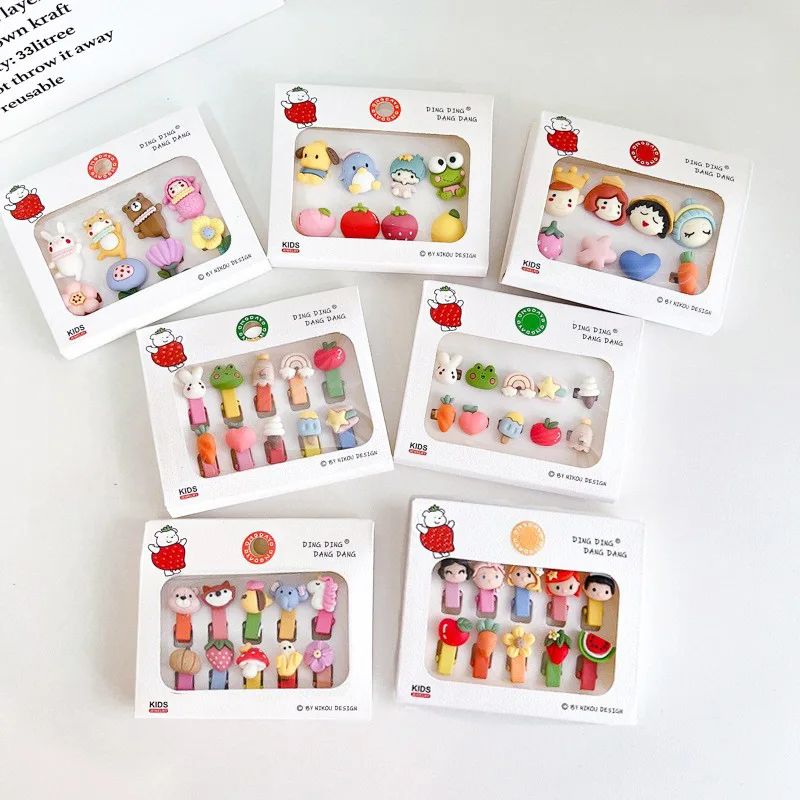 

10/8/PCS Mix Color Barrette Baby Hair Clip Gift Cute Flower Cartoon Handmade Resin Children Hairpin Girl Hair Clip Accessories