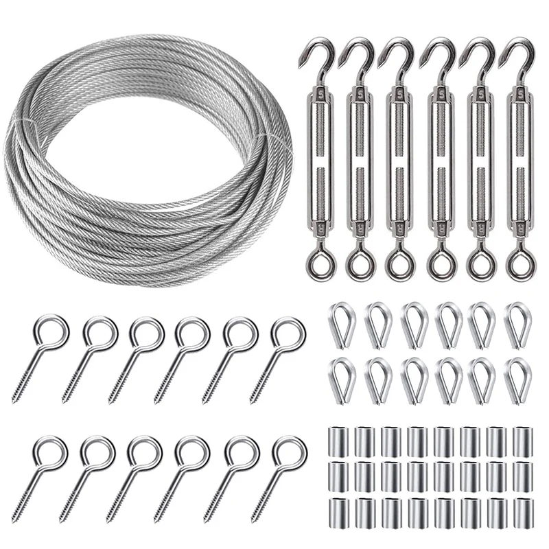 

50M Garden Wire Cable Railing Kit Fence Railing Kit, Wire Rope Cable, Vine Eye Screw,Wire Tensioner Strainer