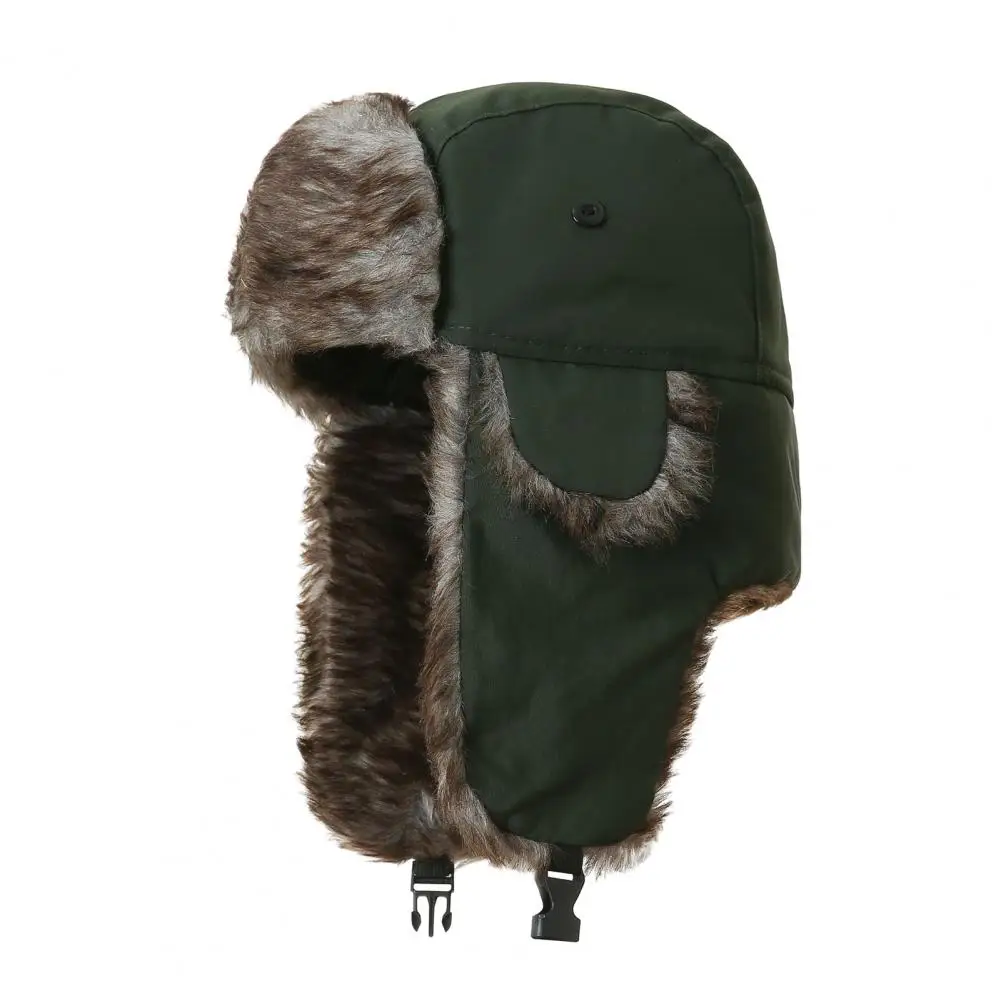 

Thickened Velvet Lining Hat Men's Winter Lei Feng Hat with Fluffy Faux Fur Lining Ear Flaps for Skiing
