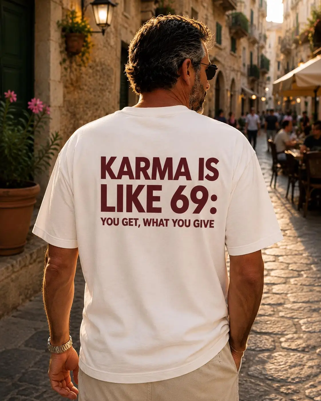 Sommer-T-Shirt für Herren, modischer Trend, bequem und lässig, „Karma Is Like 69 You Get What You Give“-Shirt, sarkastisches Zitat-T-Shirt