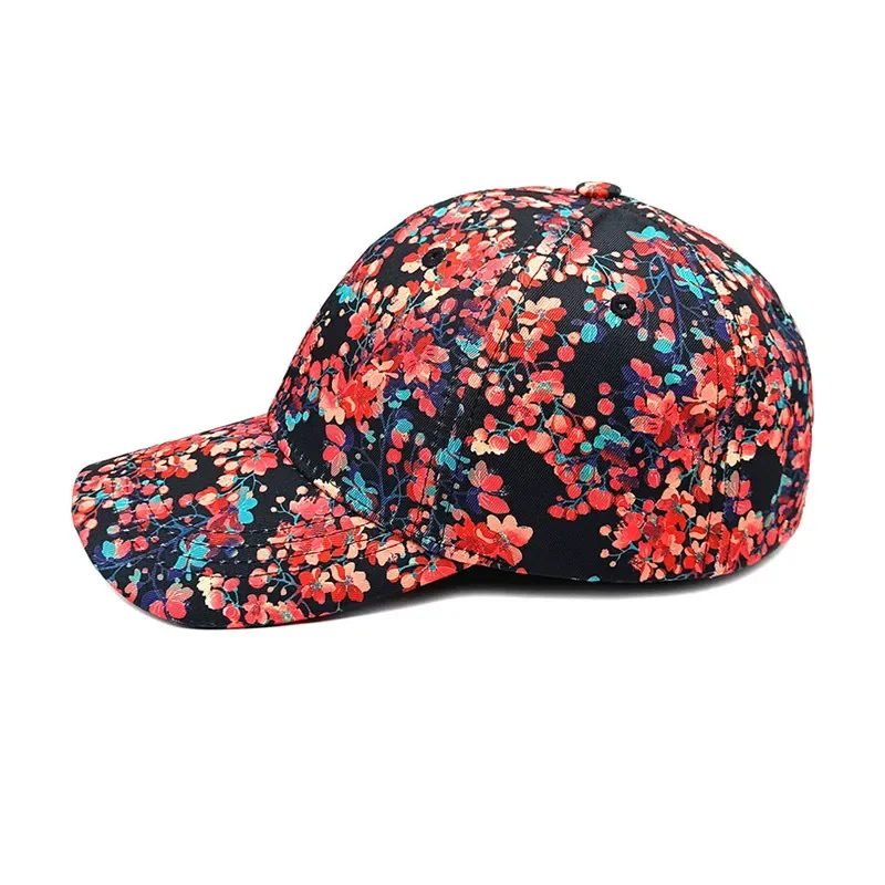 Four Seasons Polyester Flower Print Casquette Baseball Cap Adjustable Outdoor Snapback Hats for Women 28 4