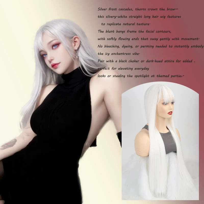 Synthetic Long Straight Hair Wig Lolita Wig With Bangs Girl Cute Ombre White Haired Girl Cosplay Party Halloween Harajuku Wig