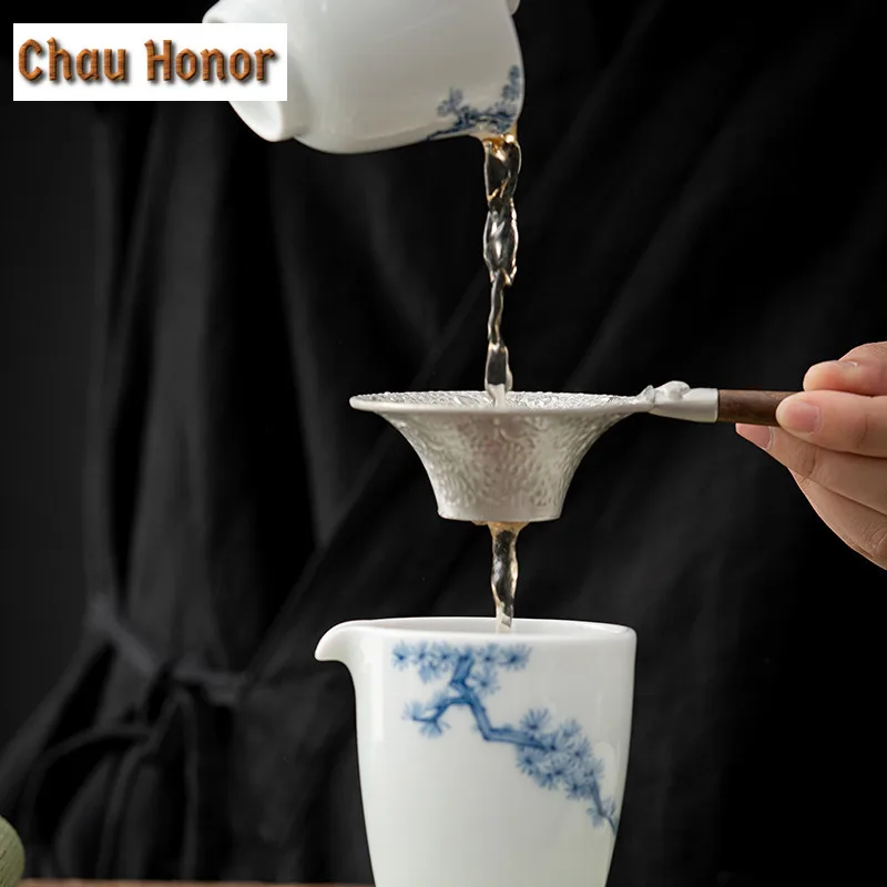 Customized Tin Relief Tea Drain With Handle Tea Strainer Tea Making Handmade Filter Tea Ceremony Tea Screen Kung Fu Teaware Tool