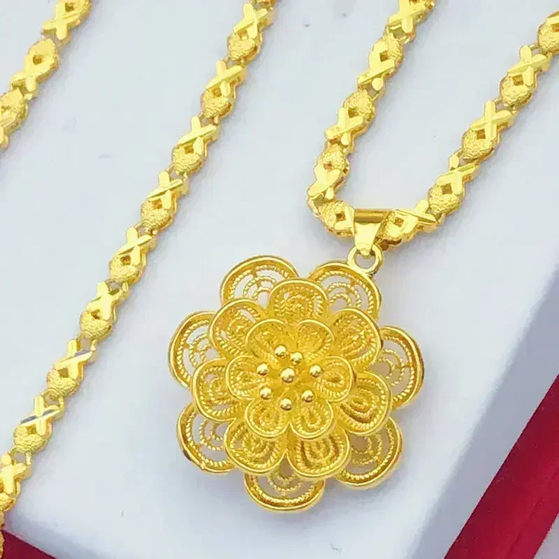 S5eecaa7021424435958c6ce51953324dT Boutique 24k pure gold AU999 women's necklace 3D large pendant flower ladies luxury high-quality jewelry Mallzona