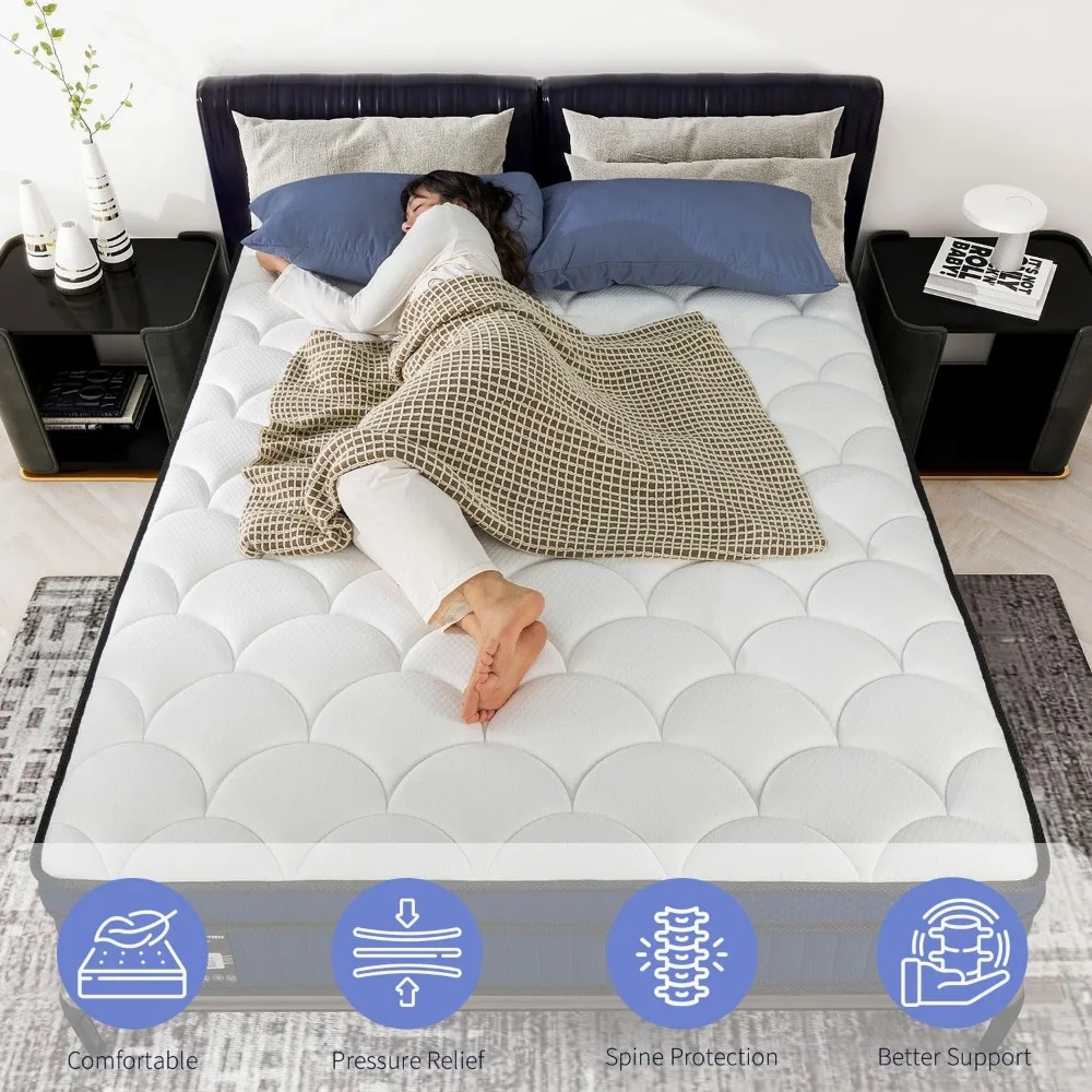 Mattress in a Box, Medium Firm Fiberglass-Free, Soft Breathable Pressure Relief Memory Foam Hybrid Pocket Innerspring Bed 5