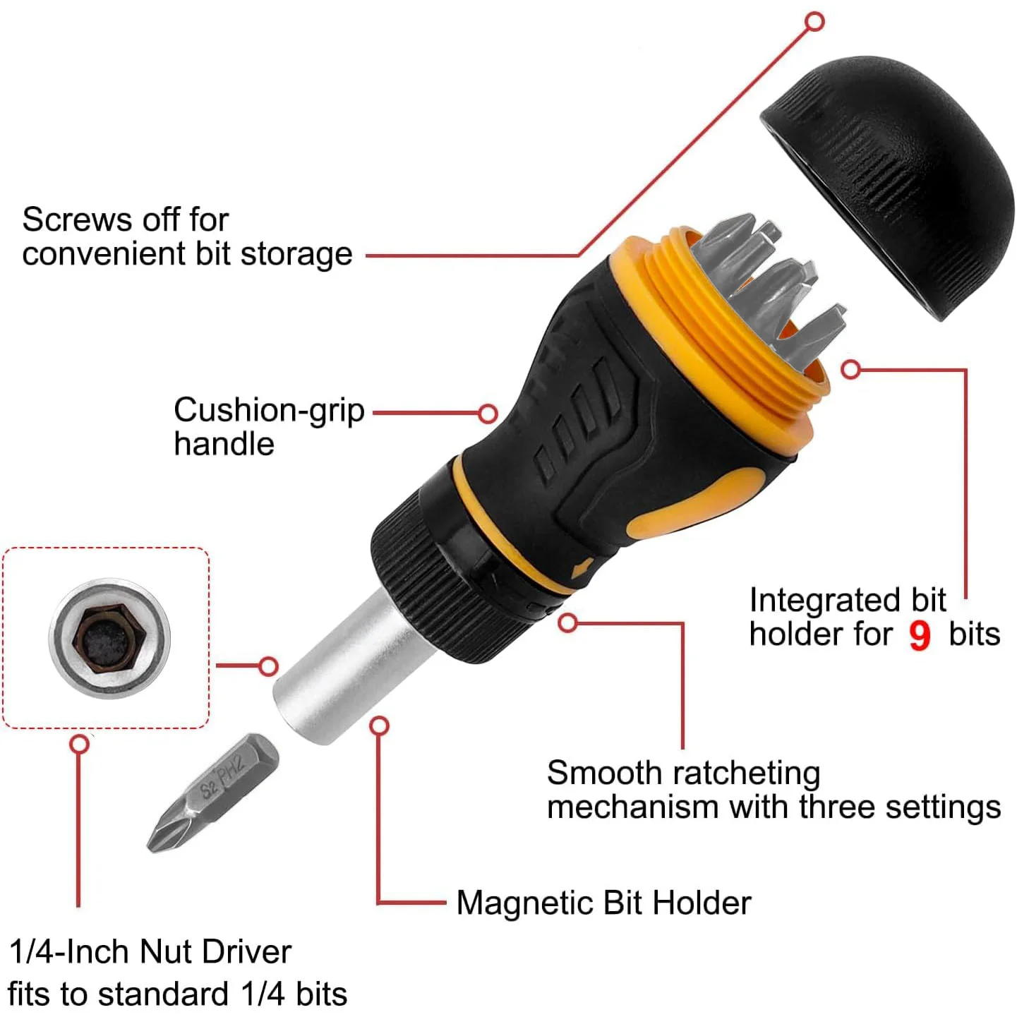 Compact 9-In-1 Versatile Ratchet Screwdriver