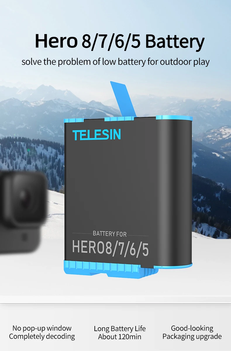 Battery 1750mAh Replacement Battery For GoPro Hero 5678 Black Action Camera Accessories For GoPro 5 6 7 8 TELESIN