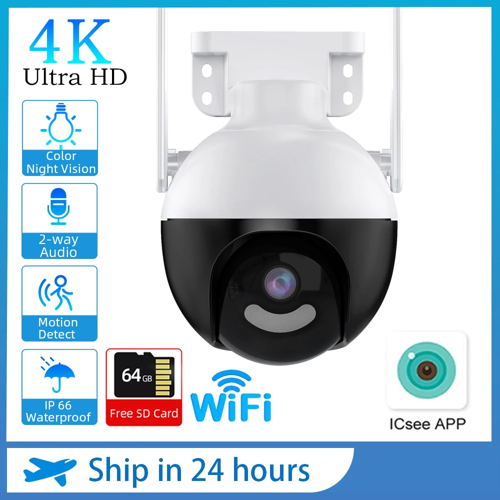 

8MP 4K PTZ IP Wifi Camera Free 64G SD Card AI Human Detect Color IR Night Vision Auto Track 4MP 2K Surveillance Camera Outdoor
