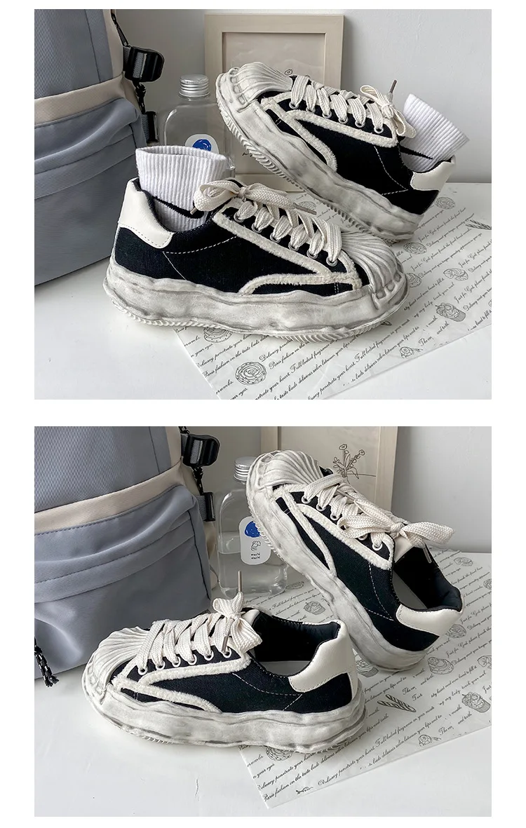 Women's Canvas Sneakers Dirty Shoes New Student Canvas Thick Dissolving Heels White Shoes Lace Up Sports Shoes for Women women's vulcanize shoes heels