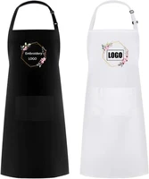 Custom Design Brand Logo Black Unisex Waiter Cooking Restaurant Pocket Printing Adjustable Hanging Neck Men Aprons for Woman 1