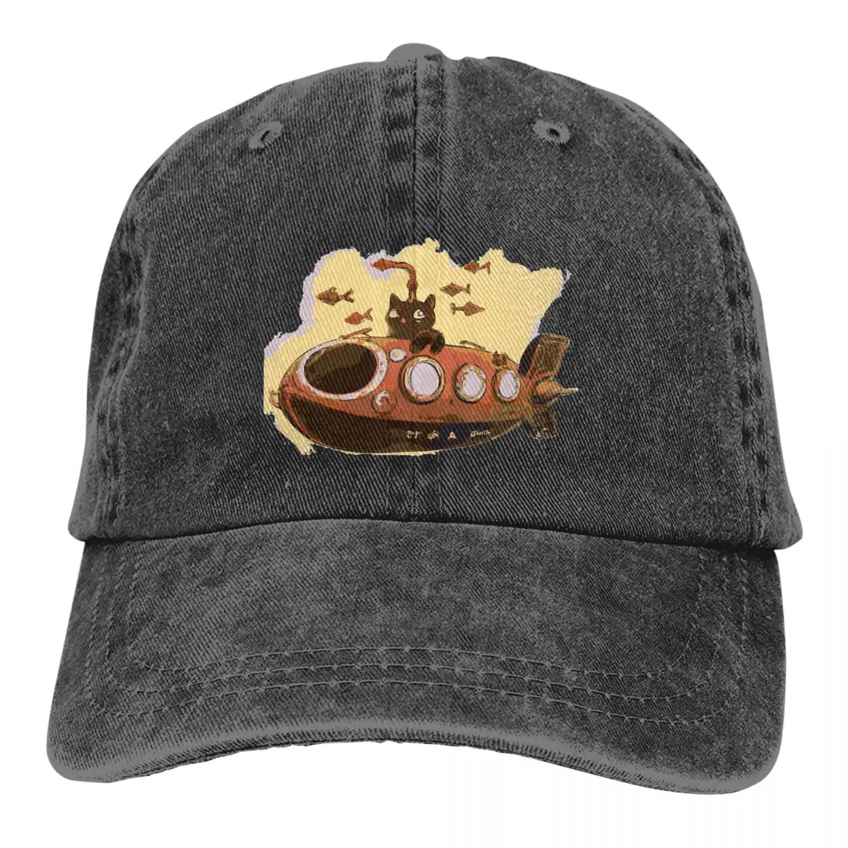 

Washed Men's Baseball Cap CAT SUBMARINE Trucker Snapback Caps Dad Hat Submarine Golf Hats