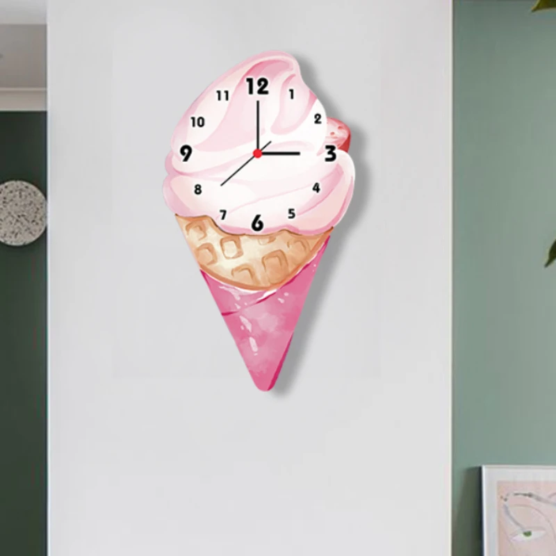 

Ice Cream Cartoon Creative Clock Wall Hanging Living Room Kindergarten Cold Drink Shop Beverage Shop Decorative Wall Clock