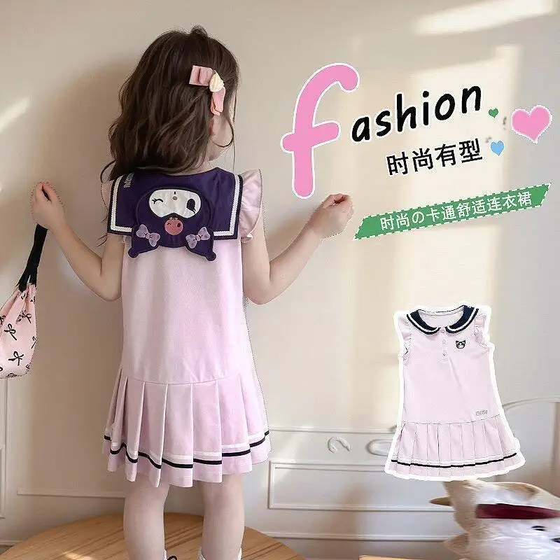 Sanrios Hello Kittys 드레스 코튼 블렌드 소녀용 여름 2026 새로운 달콤한 유행 공주 스타일 파티웨어 귀여운 사랑스러운