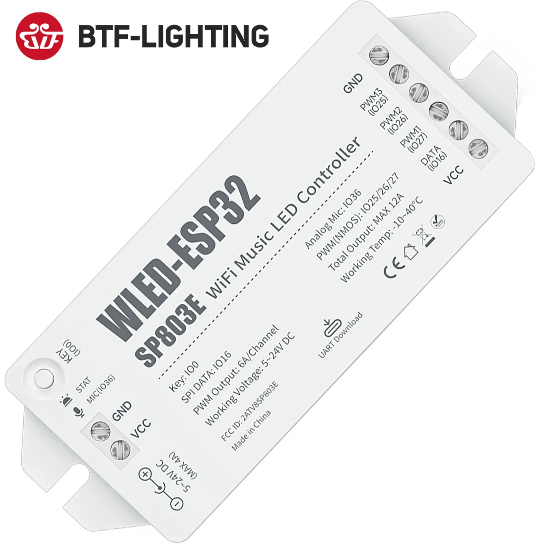 ตัวควบคุมไฟ LED แบบ WLED ESP32 ควบคุมผ่านเพลง