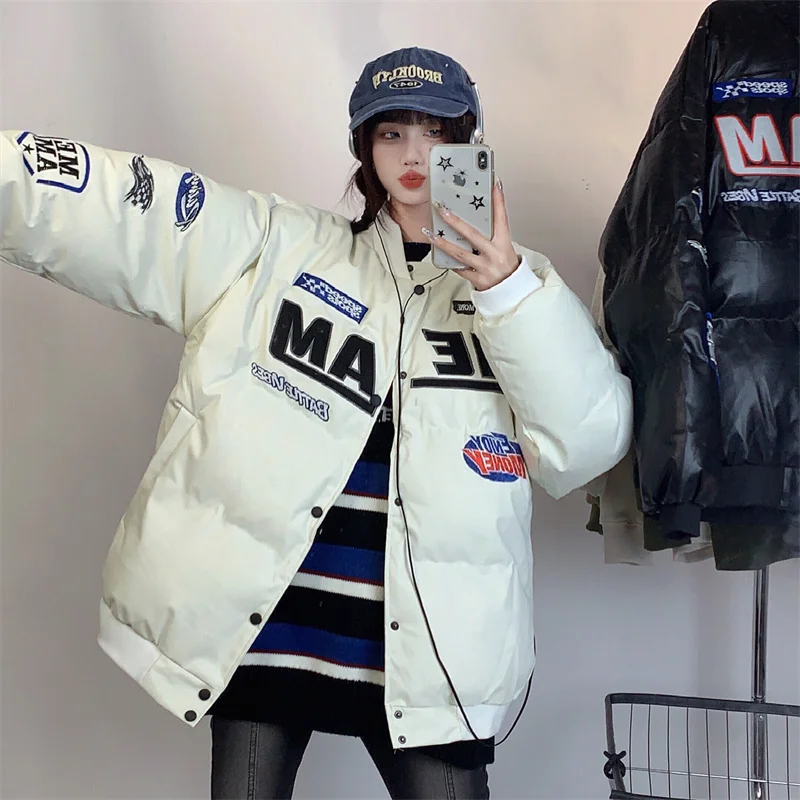 American Letter Print Hiphop High Street Cotton Down Jacket Women's Winter 2022 New Casual And Versatile Women Coat