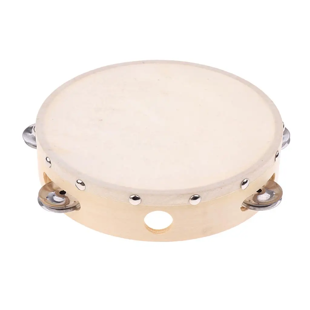 Lambskin Kids Tambourine Mini Hand Drumbell Percussion Accessory for Children Music Party