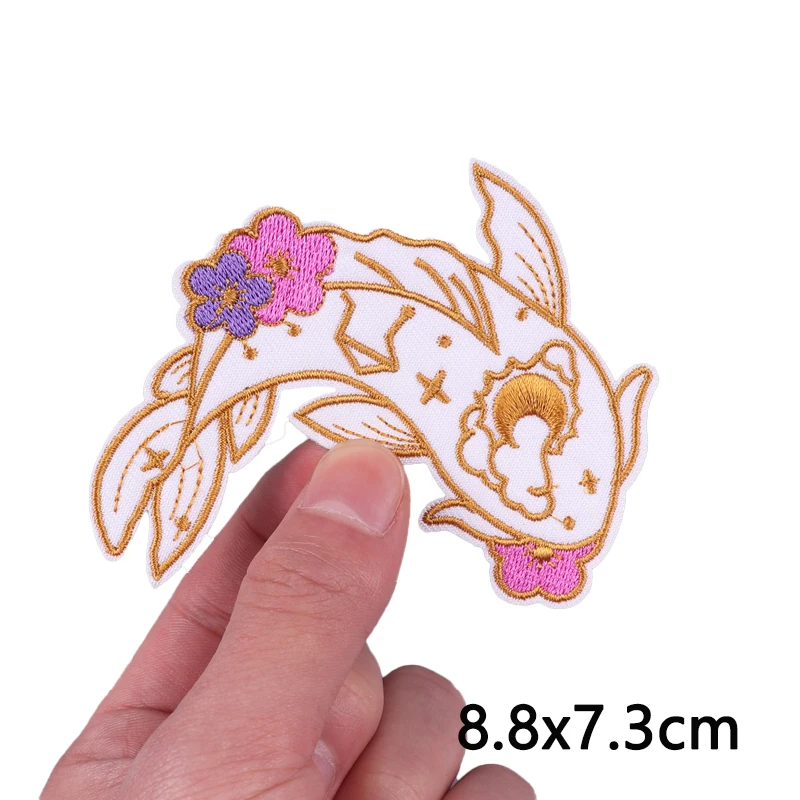 일본 물고기 행운의 고양이 후지산 패치 의류용 다림질 패치 자수 패치 열접착 패치