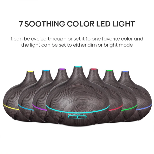 High Quality 500ml Aromatherapy Essential Oil Diffuser Wood Grain Remote Control Ultrasonic Air Humidifier with 7 Colors Light 6