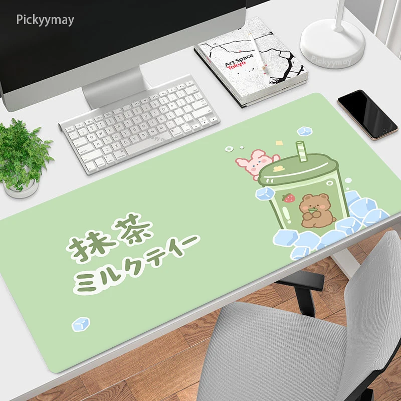 Cute Anime Mouse Pad Mause Mats Matcha Green Office Desk Mat Computer Deskmat Pink Mousepad Kawaii Deskpad Table Rug Xxl