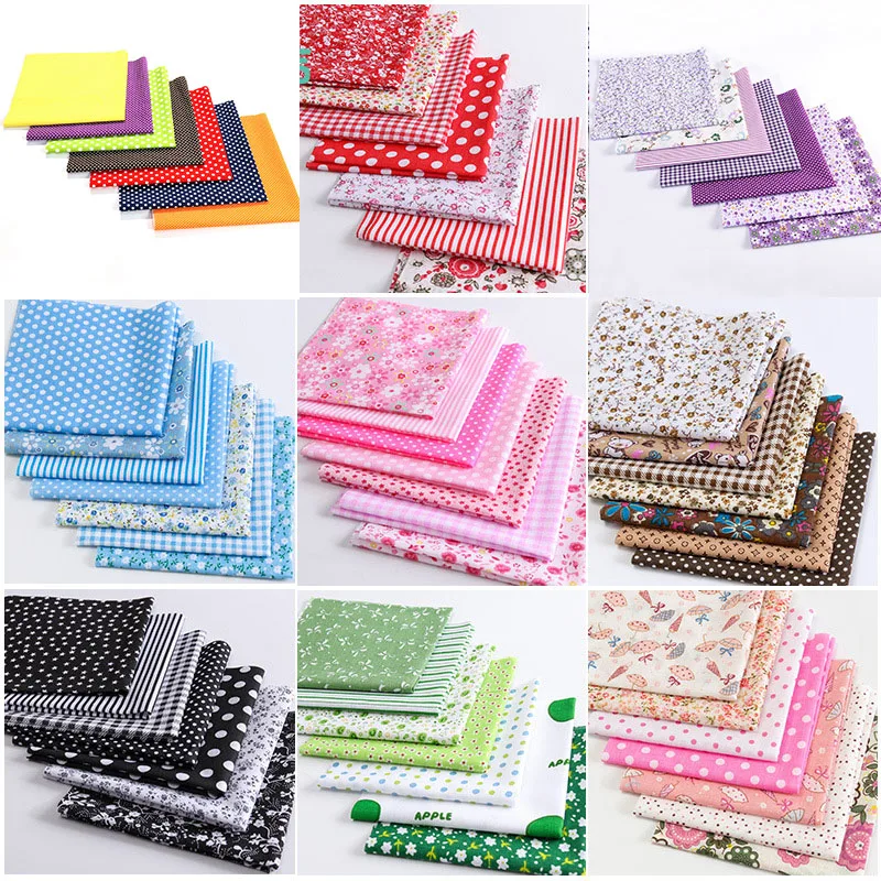 25x24cm Mix Floral Stripe Cotton Fabric Printed Cloth for Patchwork Needlework DIY Handmade Material 7Pcs cotton fabric cotton poplin fabric