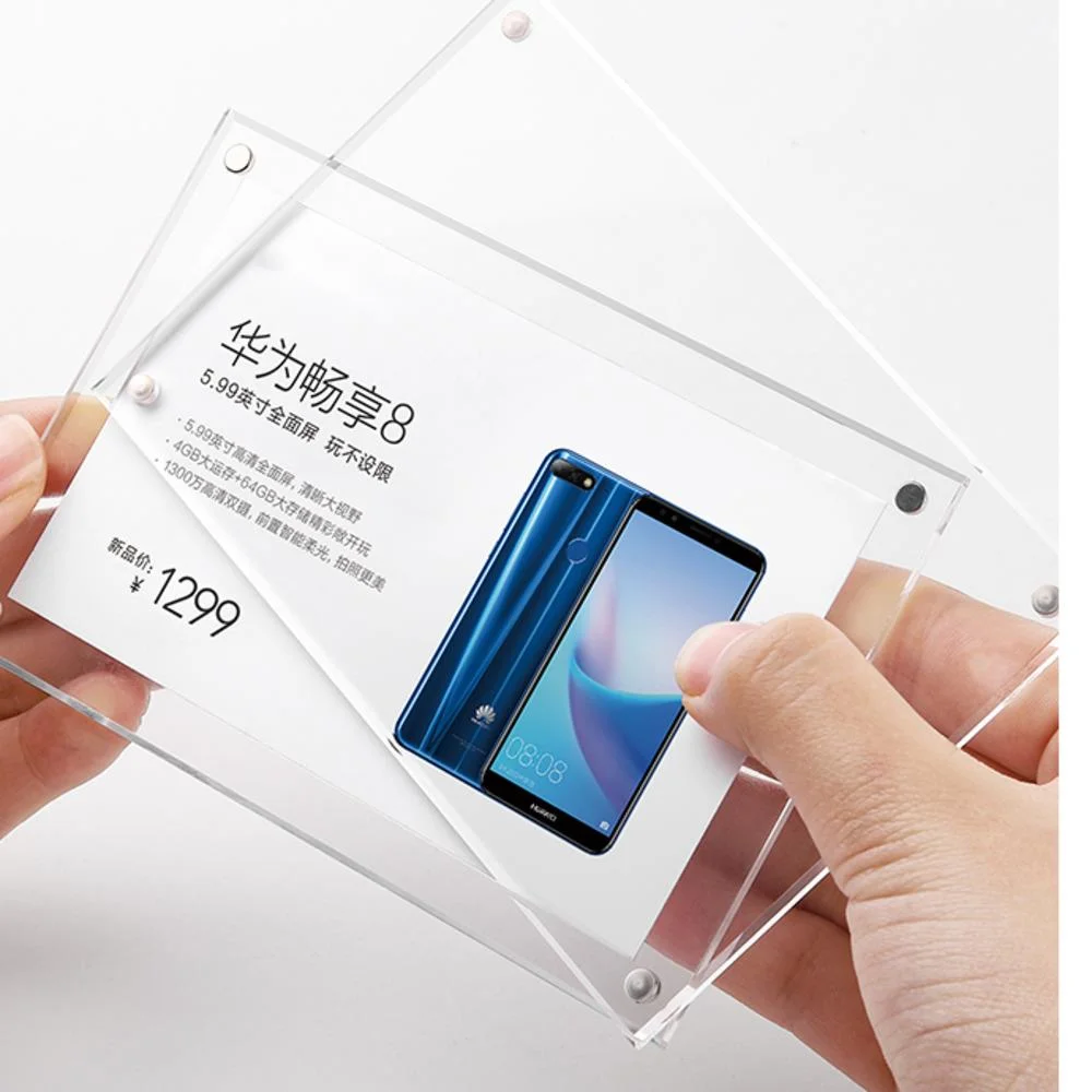 Acrylic Magnetic Label Frame Transparent Flat Wall Price Tag Shelf Commodity Introduction Card Sign Holder with Tape