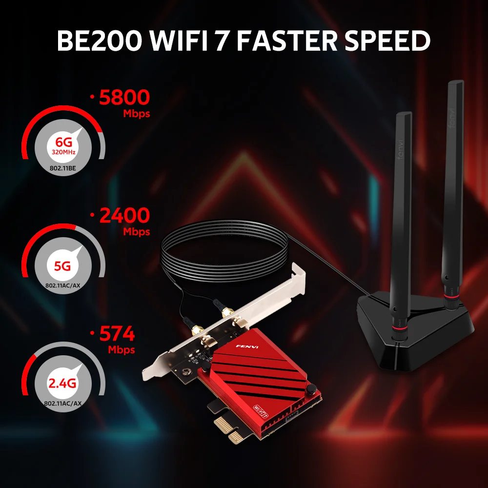Fenvi WiFi 7 BE8800S PCIE WiFi 어댑터 BE200 트라이 밴드 2.4G/5G/6G 블루투스 5.4 802.11BE 무선 네트워크 카드 (윈도우 10/11용)