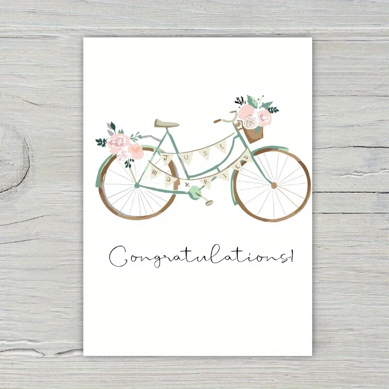 1pc, happy wedding card, romantic wedding card, bicycle sweet congratulation for husband wife。