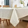 Beige Daisy Lace Tassels Cotton Tablecloth Rectangle Table Cover for Tea Table Decorations Kitchen Living Room Wedding Party Use 2