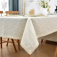 Beige Daisy Lace Tassels Cotton Tablecloth Rectangle Table Cover for Tea Table Decorations Kitchen Living Room Wedding Party Use 2