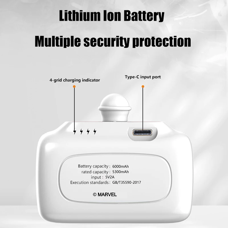 Marvel Co-Branded 6000mAh Portable Capsule Power Bank External Spare Battery Pack Mini Powerbank For iPhone 15 14 Samsung Xiaomi
