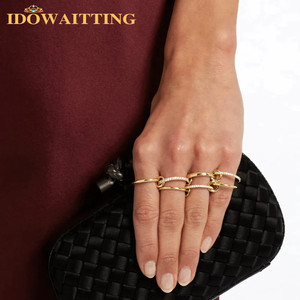 Mix Color Multi Pieces Stacking Engagement Band Link Rings for Women Plain Micro Paved 5A CZ Stack Full Finger Jewelry 6