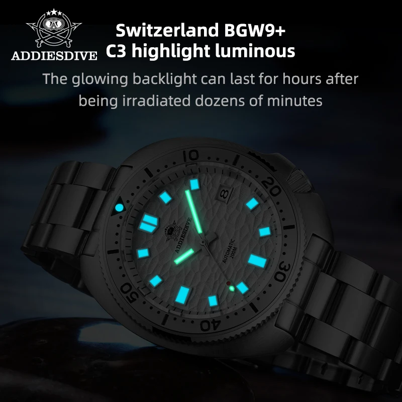 ADDIESDIVE Men's Mechanical Watch Diver NH35 Automatic Sapphire 316L Stainless Steel 20Bar Diving Watch Man Relogio Masculino