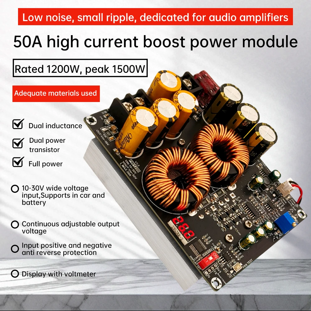 Heemol 1200W DC-DC Boost Converter Modul, 10-60V zu 12-83V Einstellbar, 20A Konstantstrom-Spannungswandler mit Kühlgebläse