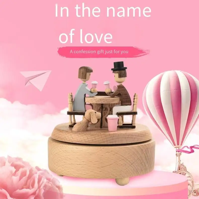 صندوق موسيقى خشبي، صندوق موسيقى دائري، هدية عيد ال...