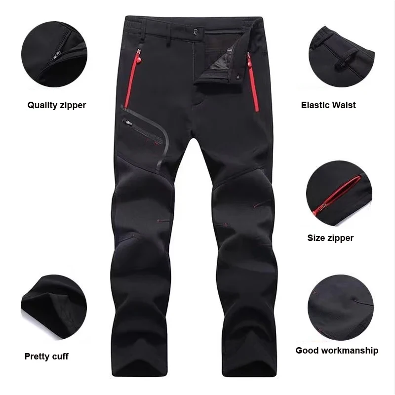 Men Elastic Fleece Outdoor Winter Warm Pants Softshell Trekking Climbing Hiking Camping Fishing Sport Training Oversize hiking pants,fleece pants