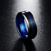NUNCAD Men's 8mm Tungsten Carbide Ring Blue & Black Matte Finish Beveled Edge Wedding Band Size 4 to 17 T004R 3