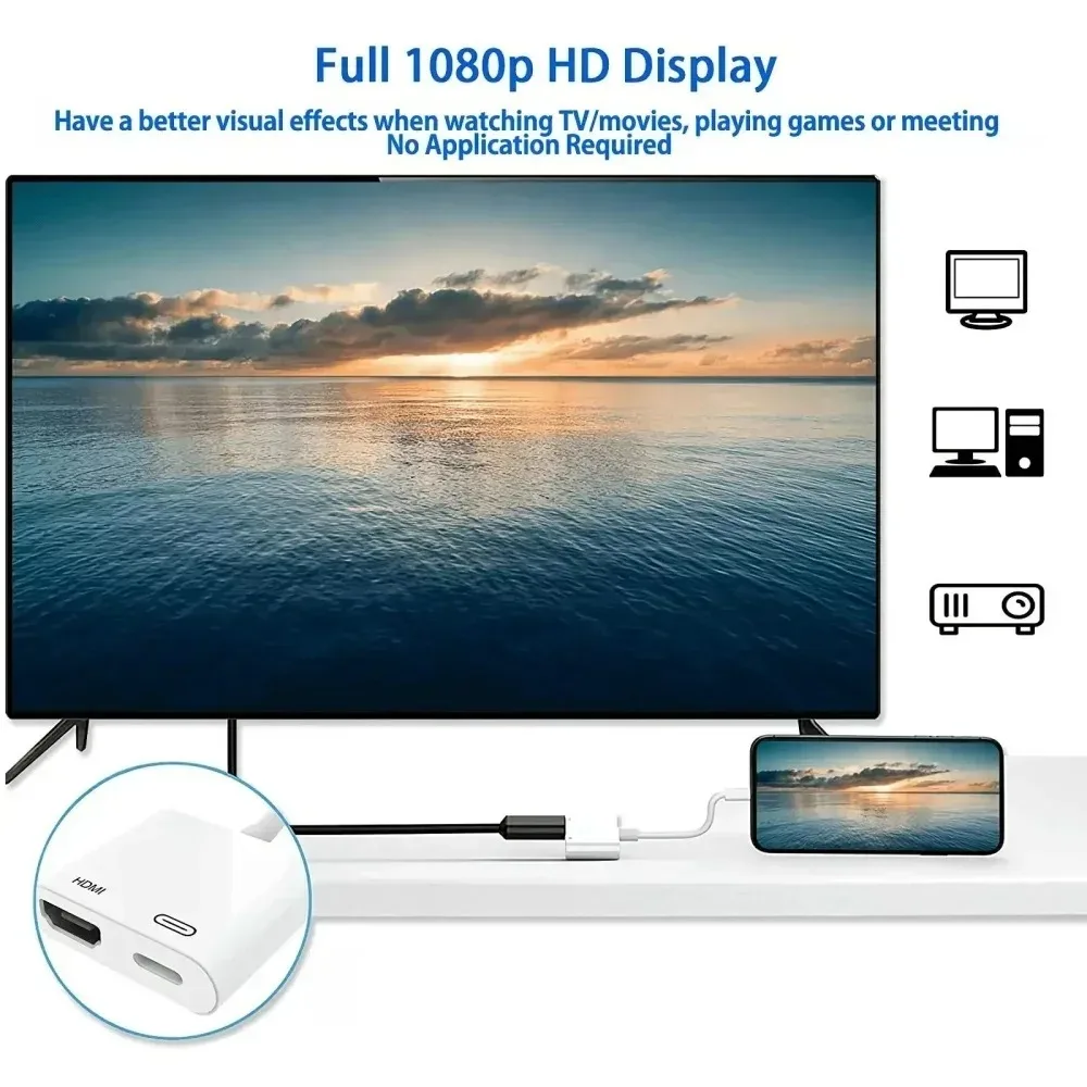 1080P HD HDMI-Compatible Projection Cable Adapter Audio Sync Screen Connector for Lightning To HDMI-Compatible Converter Adapter
