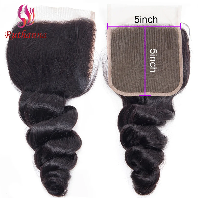 5x5 Lace Closure Loose Wave Human Hair Pre-Plucked Hairline Brazilian Virgin Hair Transparent Lace Closure For Black Women