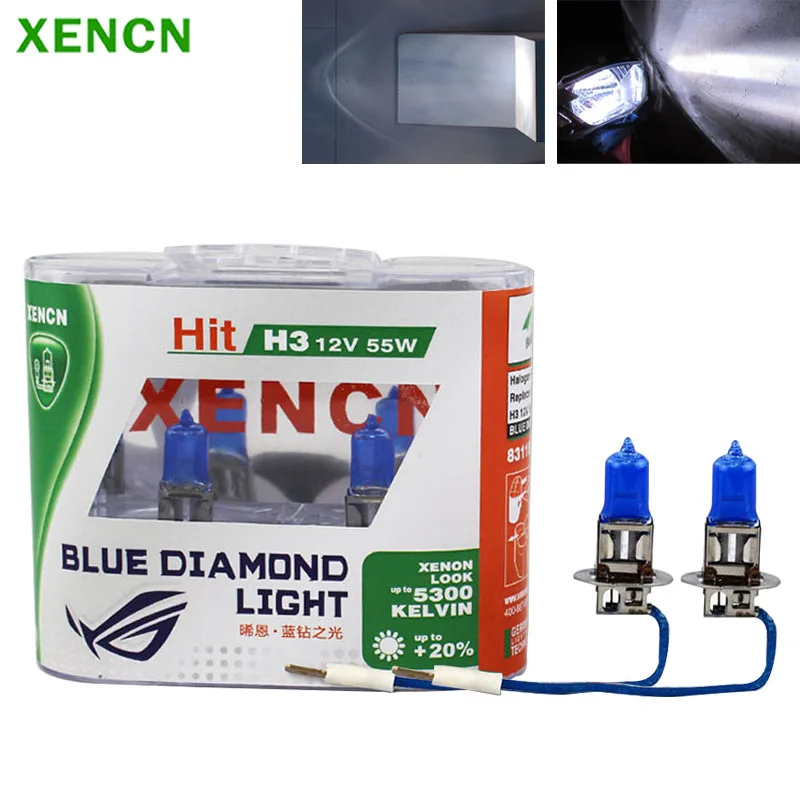 

XENCN H3 Halogen Blue Diamond Light 12V 55W PK22s Car Headlight Original Bulb 5300K White Light Auto Genuine Fog Lamps, Pair