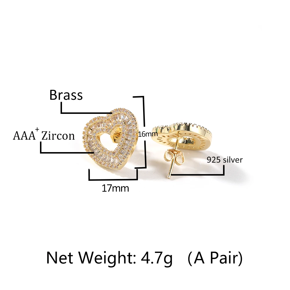 THE BLING KING BaguetteCZ Hollow Heart Jewelry Set Full Iced Cubic Zirconia Love Style Earrings Pendant Necklace Women Jewelry