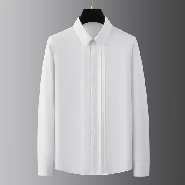 Minglu Cotton Men's Shirts High Quality Embroidery Covered Button Long Sleeve Solid Color Casual Party Male Dress Shirts 4XL