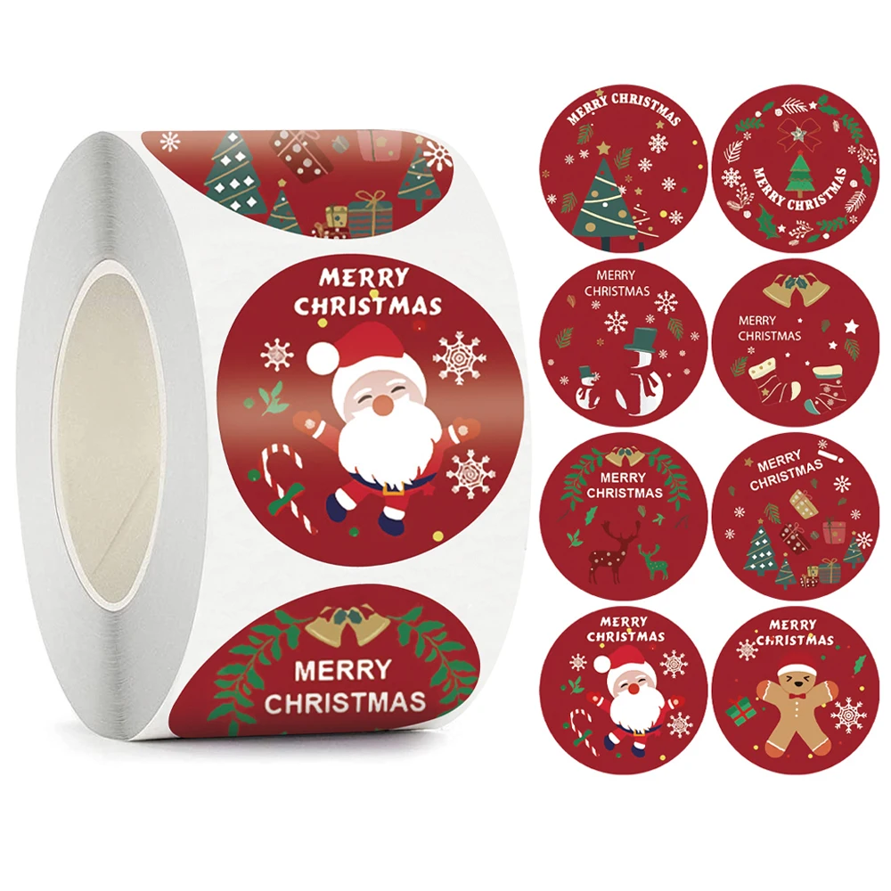 100-500pcs Merry Christmas Stickers 1 Inch Round Christmas Tags Stickers for Kids Gift Baking Package Envelope Stationery Decor