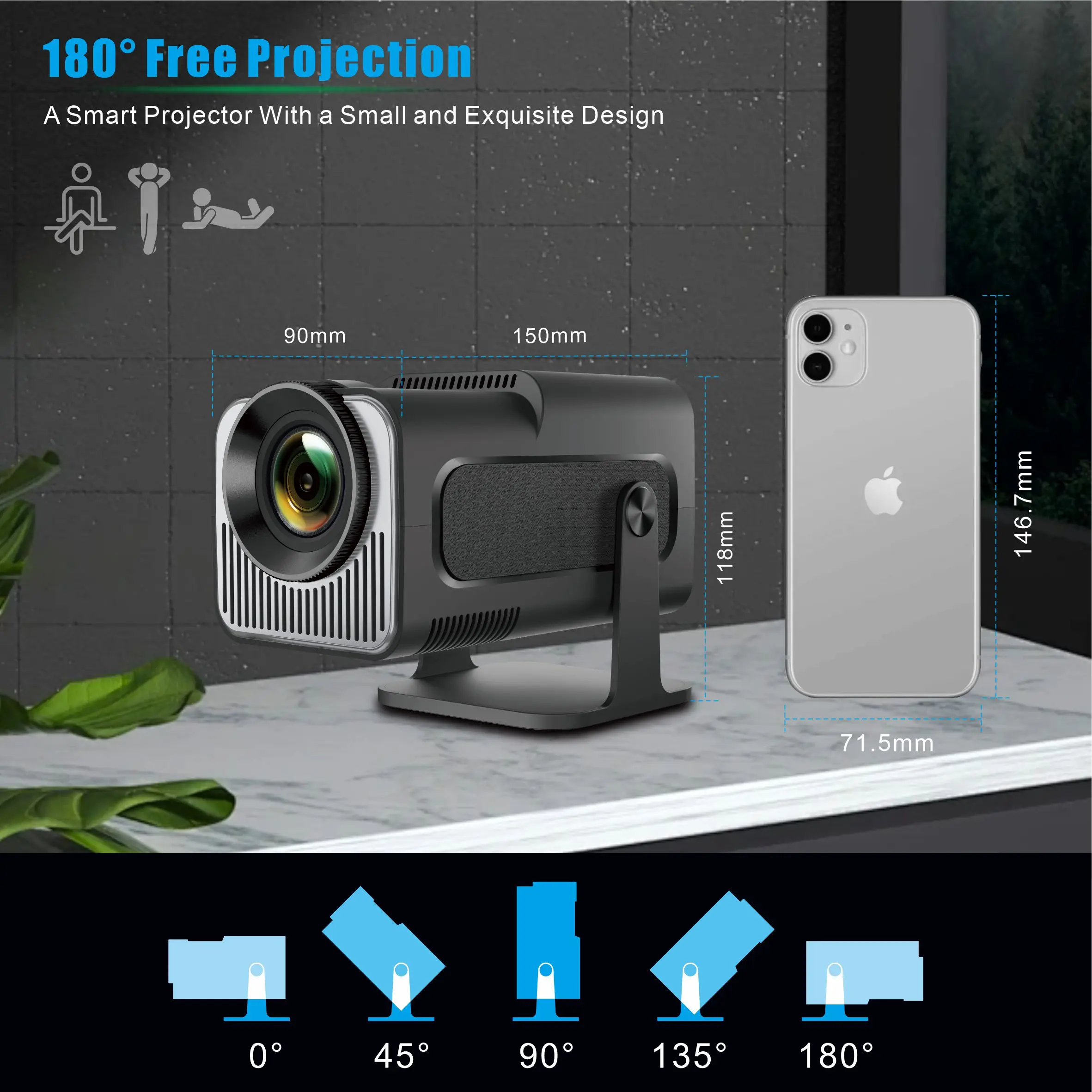 Outdoor Portable 4K Smart Projector HD Large Screen Home Movie Projector HY320 Mini Upgrade 720P Android 11 Wifi6 BT5.0 Cinema 5