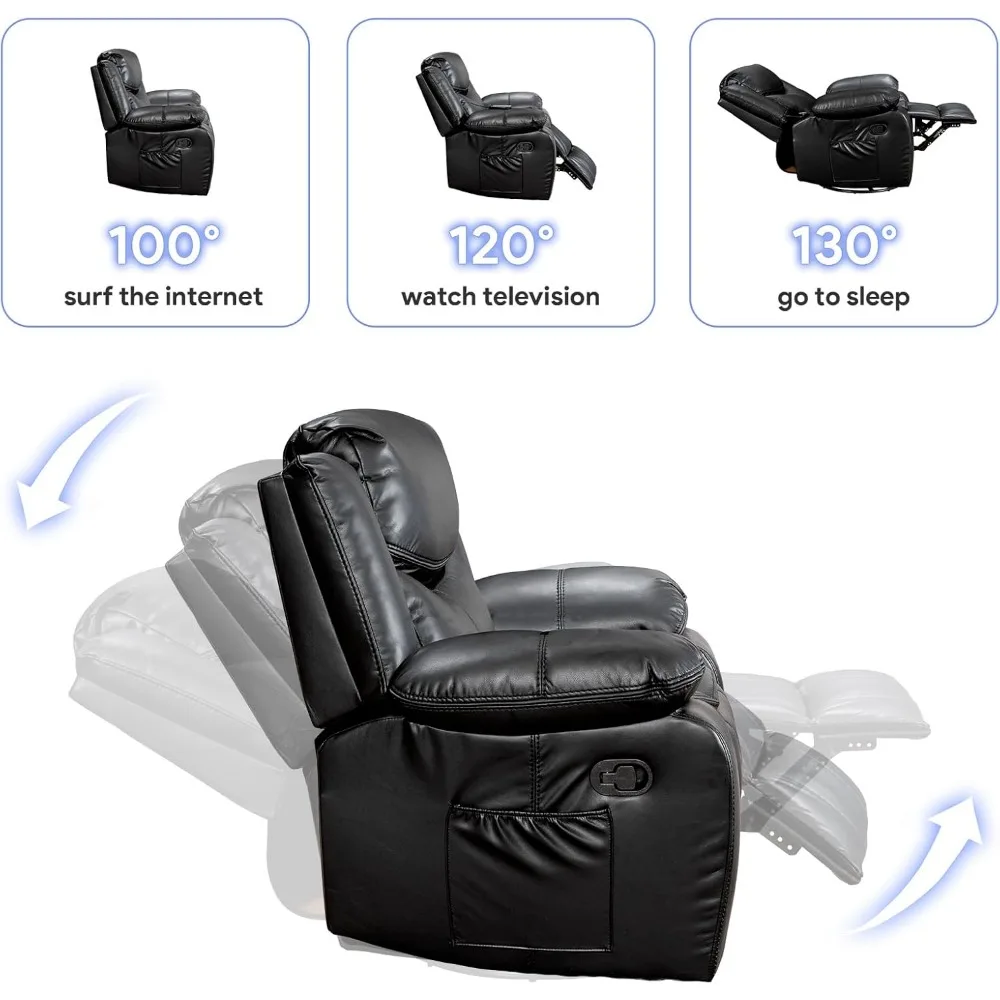 40" Width Living Room Chair, Air Leather, Up To 500 Lbs, Recliner Sofa Chairs, 360 Degree Swivel Rocking Living Room Chair