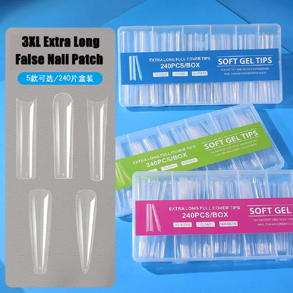 

240pcs Fake Nails Patch Press On Half Nail Tips Denim Ballet Pointed Armor Hard Armor Накладные Ногти DIY Manicure Art Supplies