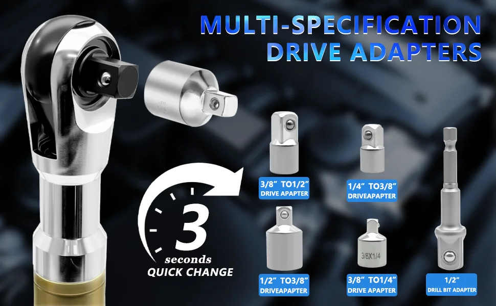Offset-Schlagverlängerungsschlüssel, Ratschenschlüssel, Autoreparaturwerkzeug mit hohem Drehmoment, 1/2 manueller automatischer All-in-One-4-Adapter – Detail 4
