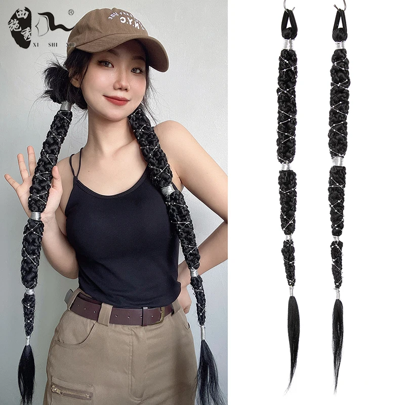 Long Colorful Synthetic Boxing Braid Wrap Around Chignon Tail With Rubber Band Hair Twist Braid Ponytail Extensions For Women fake hair extensions