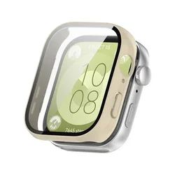 All-Around Tempered Glass Screen Protector Hard PC Bumper Cover for Huawei Watch Fit 3 (PC Lvory)